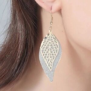 Leaf Drop Earrings Golden Hollow Out